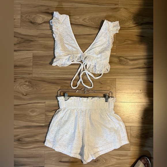 SHEIN Pants - SHEIN White Eyelet Top and Shorts Set